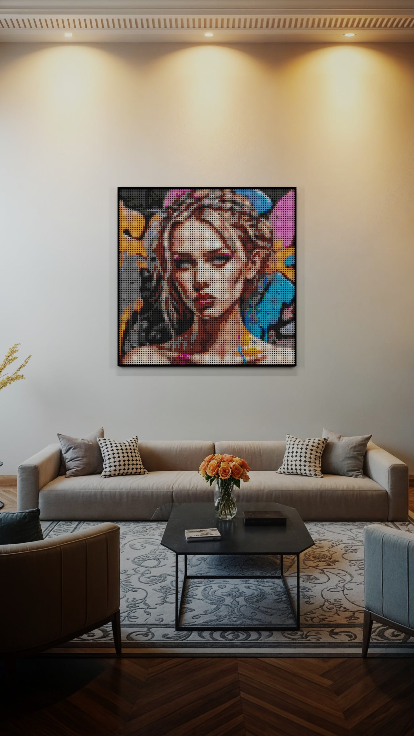 Canvas Muse LEGO® Style mosaic wall art made from colorful plastic bricks